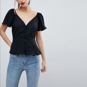 ASOS Black Waisted Button Front Top Size 14